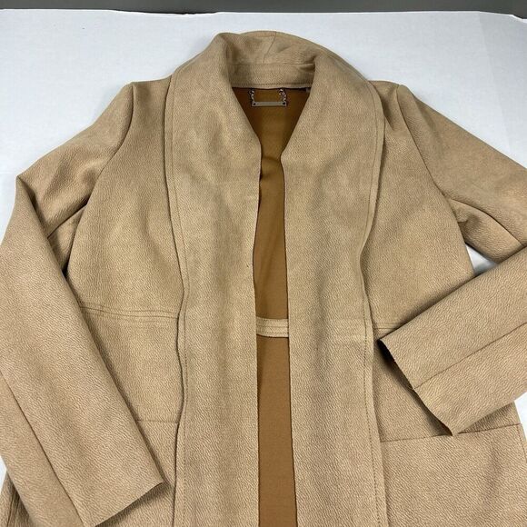 Tahari Womens Faux Leather Jacket Brown Open Front Mid Length Relaxed Fit XS - Picture 3 of 12